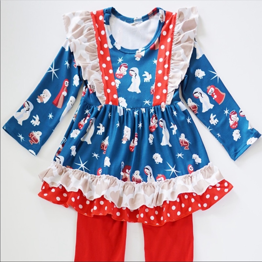 😍Nativity Ruffle Top & Pants Outfit🎄